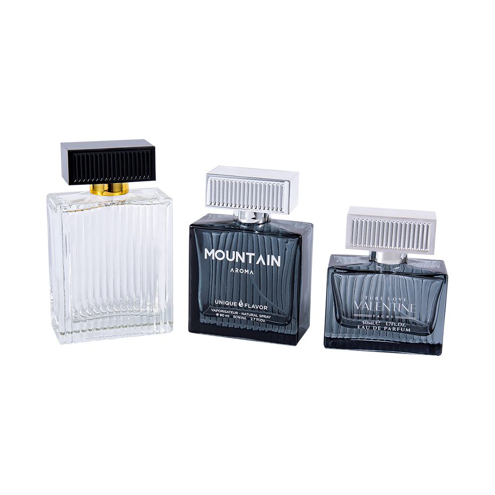 GC4311-WJ2092 80ML Стеклянный флакон духов с вертикальными полосами и крышкой в ​​полоску из АБС-пластика